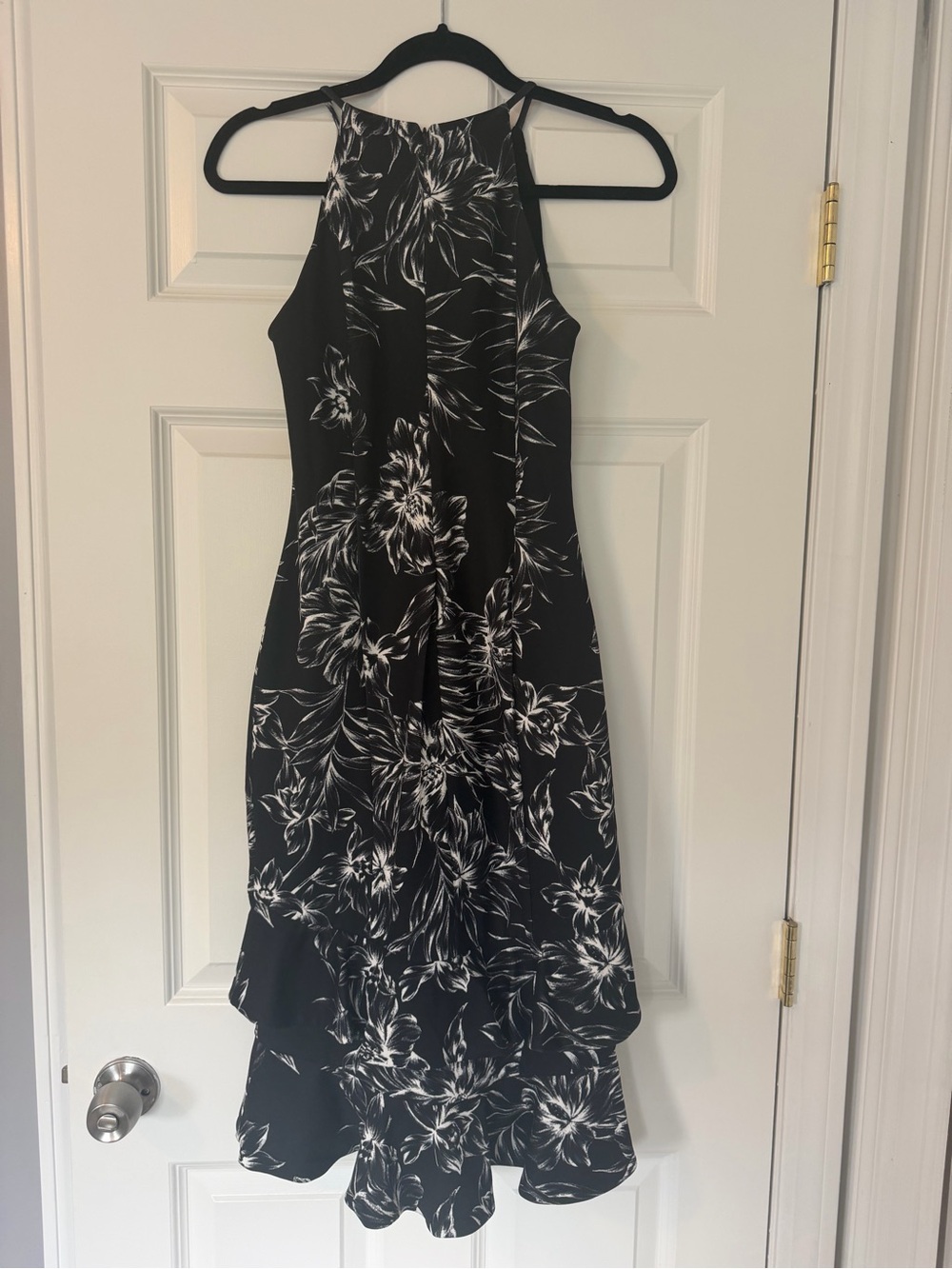 Christian Siriano Black & White Floral Halter Dress